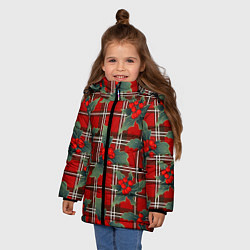 Куртка зимняя для девочки Остролист на красной шотландке, цвет: 3D-светло-серый — фото 2