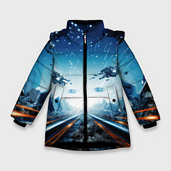 Куртка зимняя для девочки Космическая абстракция, цвет: 3D-черный