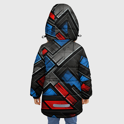 Зимняя куртка для девочки Темная абстракция из геометрических фигур / 3D-Черный – фото 4