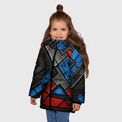 Куртка зимняя для девочки Темная абстракция из геометрических фигур, цвет: 3D-черный — фото 2