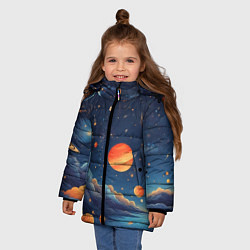 Куртка зимняя для девочки Нарисованный космос, цвет: 3D-черный — фото 2