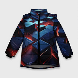 Куртка зимняя для девочки Синие плиты абстракция разлома, цвет: 3D-светло-серый