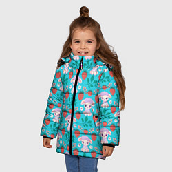 Куртка зимняя для девочки Овечка и клубника на синем фоне, цвет: 3D-черный — фото 2