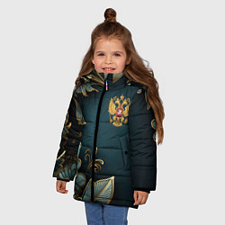 Куртка зимняя для девочки Золотые листья и герб России, цвет: 3D-черный — фото 2