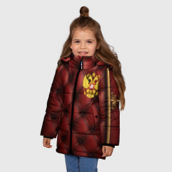Куртка зимняя для девочки Золотой герб России на красном кожаном фоне, цвет: 3D-красный — фото 2
