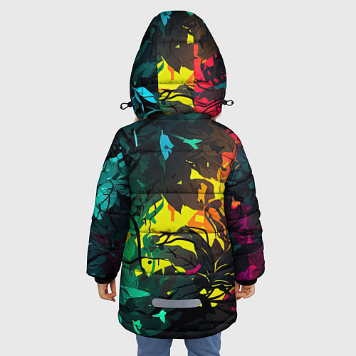 Зимняя куртка для девочки Яркие разноцветные абстрактные листья / 3D-Красный – фото 4