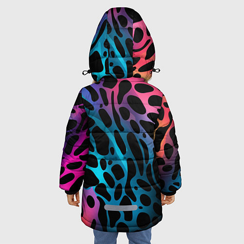 Зимняя куртка для девочки Черные пятна на разноцветном фоне / 3D-Черный – фото 4