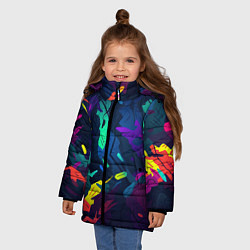 Куртка зимняя для девочки Яркая абстракция в стиле камуфляжа, цвет: 3D-светло-серый — фото 2