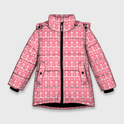 Куртка зимняя для девочки Белые узоры на розовом, цвет: 3D-черный