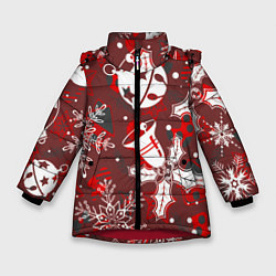 Куртка зимняя для девочки Рождественские узоры паттерны, цвет: 3D-красный
