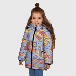 Куртка зимняя для девочки Узор с яркими разноцветными бантами в горошек, цвет: 3D-черный — фото 2