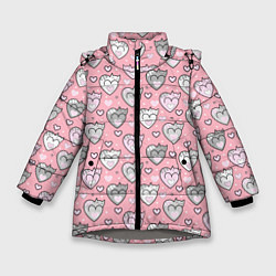Куртка зимняя для девочки Кошачьи сердечки, цвет: 3D-светло-серый