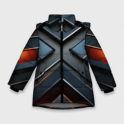Куртка зимняя для девочки Темная объемная геометрия, цвет: 3D-светло-серый