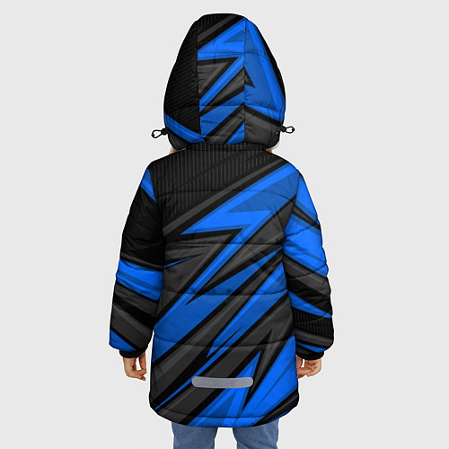 Зимняя куртка для девочки Honda motors - синяя спортивная абстракция / 3D-Черный – фото 4