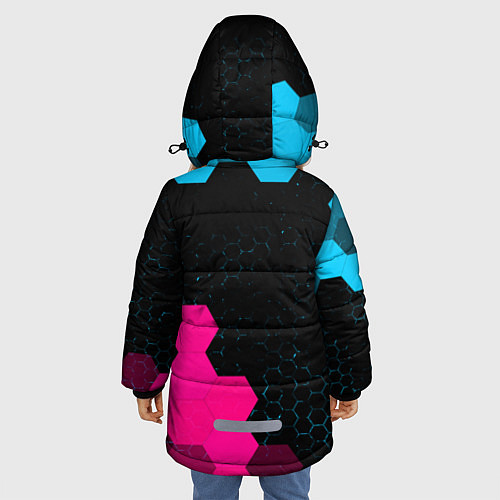 Зимняя куртка для девочки GTA 6 - neon gradient вертикально / 3D-Черный – фото 4
