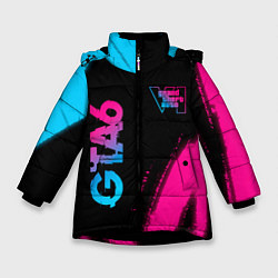 Куртка зимняя для девочки GTA6 - neon gradient вертикально, цвет: 3D-черный