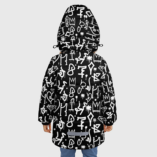Зимняя куртка для девочки Черно белые каракули паттерном / 3D-Светло-серый – фото 4