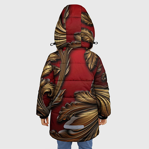 Зимняя куртка для девочки Золотые объемные листья на красном фоне / 3D-Красный – фото 4