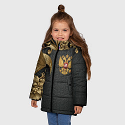 Куртка зимняя для девочки Золотой герб России и объемные узоры, цвет: 3D-черный — фото 2