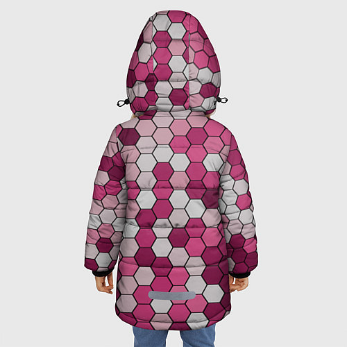 Зимняя куртка для девочки Камуфляж гексагон розовый / 3D-Черный – фото 4