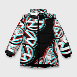 Куртка зимняя для девочки Volkswagen glitch pattern, цвет: 3D-черный
