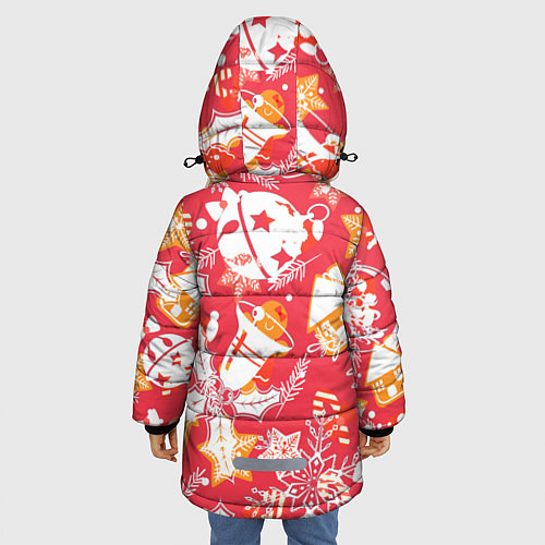 Зимняя куртка для девочки Рождественские узоры колокольчики / 3D-Светло-серый – фото 4