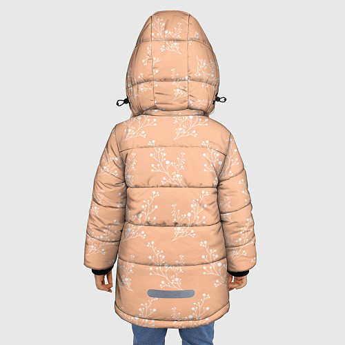 Зимняя куртка для девочки Белые ветки на персиковом фоне / 3D-Черный – фото 4
