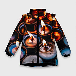 Куртка зимняя для девочки Новогодние горящие свечи, цвет: 3D-черный
