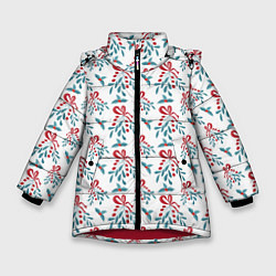 Куртка зимняя для девочки Веточки омелы и остролиста для праздника, цвет: 3D-красный