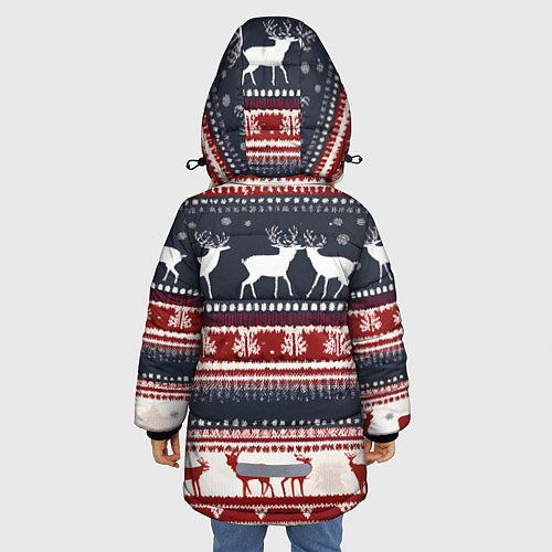 Зимняя куртка для девочки Олени белые и красные свитер новогодний / 3D-Светло-серый – фото 4