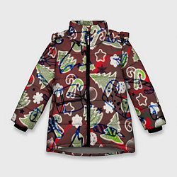 Куртка зимняя для девочки Ёлочные игрушки, цвет: 3D-светло-серый