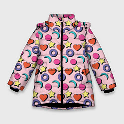 Зимняя куртка для девочки Современный узор с сердечной звездой и кругом