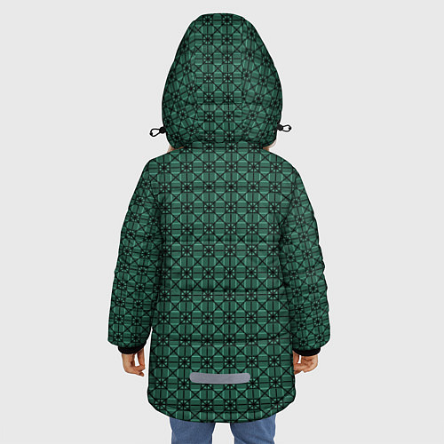 Зимняя куртка для девочки Тёмно-зелёный паттерн квадраты / 3D-Черный – фото 4