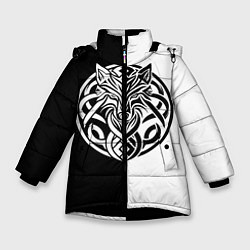 Куртка зимняя для девочки Волк - кельтика, цвет: 3D-черный