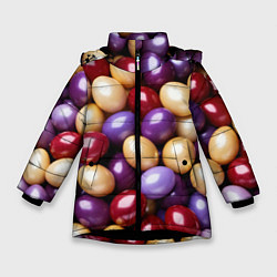 Куртка зимняя для девочки Красные и фиолетовые пасхальные яйца, цвет: 3D-черный