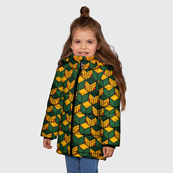 Куртка зимняя для девочки Гию Томиока узор на хаори, цвет: 3D-светло-серый — фото 2
