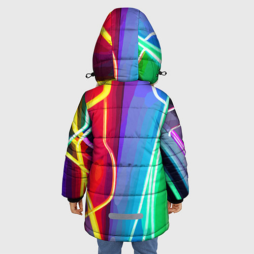 Зимняя куртка для девочки Абстрактные цветные полосы - композиция / 3D-Черный – фото 4