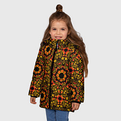 Куртка зимняя для девочки Хохломская роспись круги из цветов и ягод, цвет: 3D-черный — фото 2