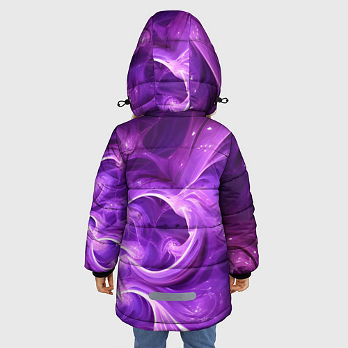 Зимняя куртка для девочки Фиолетовая фрактальная абстракция / 3D-Черный – фото 4