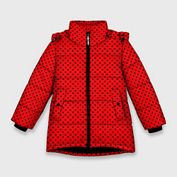 Зимняя куртка для девочки Красный в чёрный маленький горошек