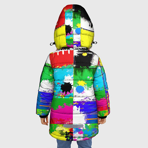 Зимняя куртка для девочки Абстракция - пэчворк / 3D-Красный – фото 4