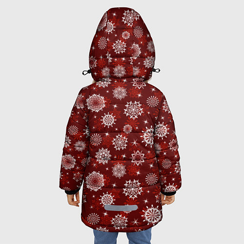 Зимняя куртка для девочки Snowflakes on a red background / 3D-Черный – фото 4