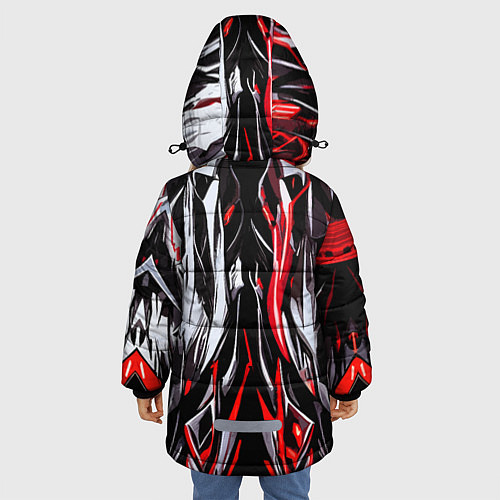 Зимняя куртка для девочки Агрессивные линии белые и красные / 3D-Черный – фото 4