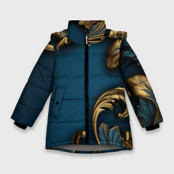 Куртка зимняя для девочки Золотые узоры на синем фоне, цвет: 3D-светло-серый
