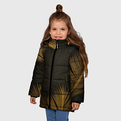 Куртка зимняя для девочки Тонкие золотые листья на черном фоне, цвет: 3D-черный — фото 2