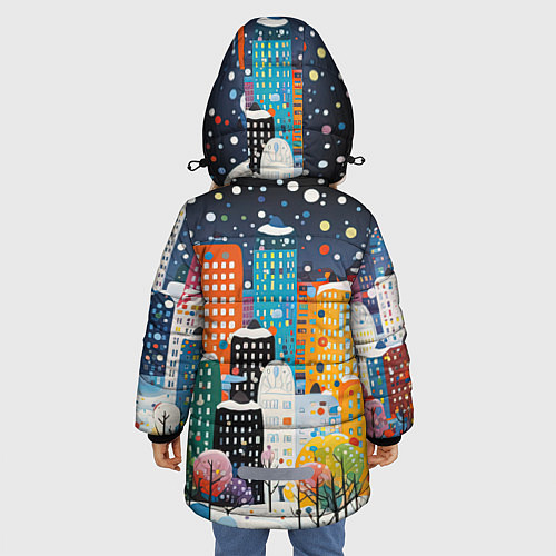 Зимняя куртка для девочки Новогодний ночной город / 3D-Красный – фото 4