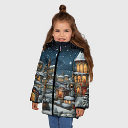 Куртка зимняя для девочки Новогодний городок ночной, цвет: 3D-красный — фото 2