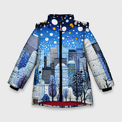 Зимняя куртка для девочки Новогодний синий ночной город