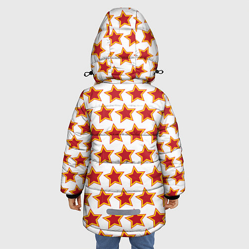 Зимняя куртка для девочки Красные звезды с контуром / 3D-Черный – фото 4