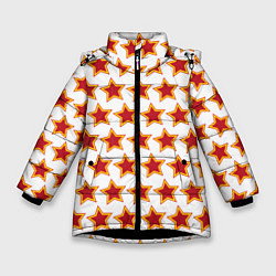 Куртка зимняя для девочки Красные звезды с контуром, цвет: 3D-черный